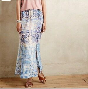 Anthropologie Maeve Size Small Blue and Purple Maxi Skirt 100% Silk